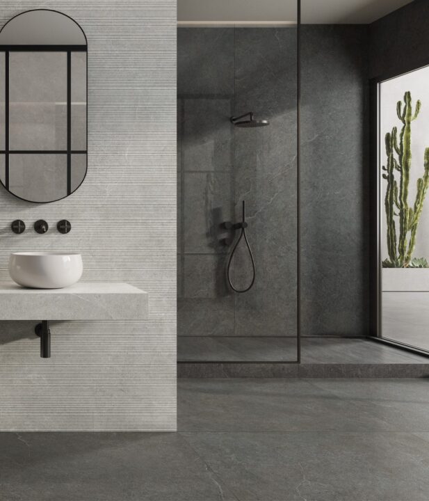 Limestone dark porcelain tile